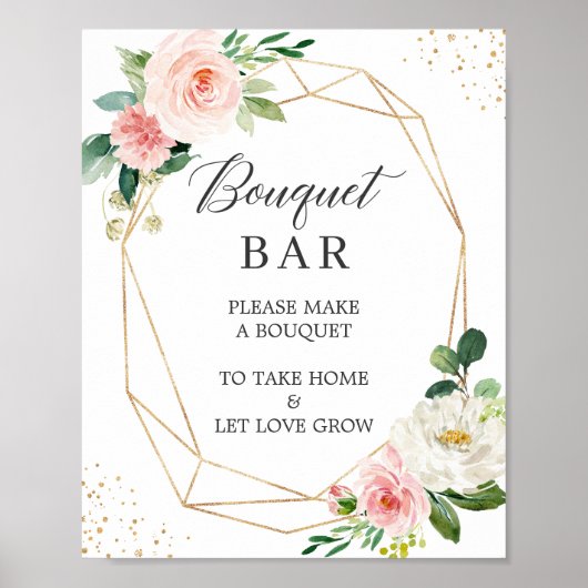 Bruidsfeest Bloemenbar Bord Roze Bloemstuk Poster (Voorkant)