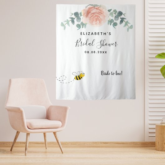 Bruidsfeest bloemengoudroze wit bruid te worden wandkleed