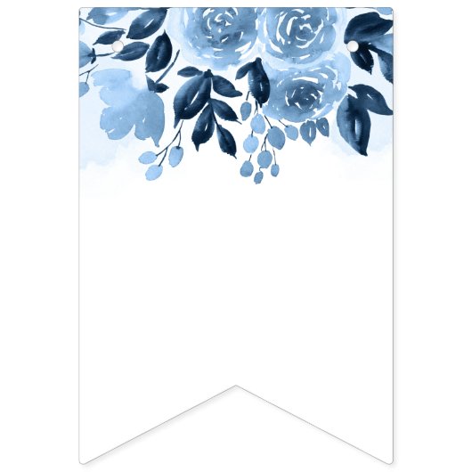 Bruidsfeest bloemenschrift Navyblauw Aquarel Vlaggetjes (Eerste vlag)