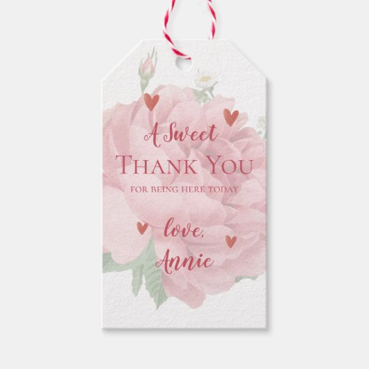 Bruidsfeest bloemig mooie roze roze dank je cadeaulabel (Voorkant)