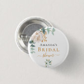 Bruidsfeest bloemige eucalyptus groen elegant ronde button 3,2 cm (Voorkant /achterkant)