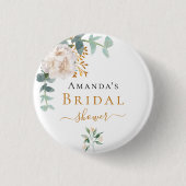 Bruidsfeest bloemige eucalyptus groen elegant ronde button 3,2 cm (Voorkant)