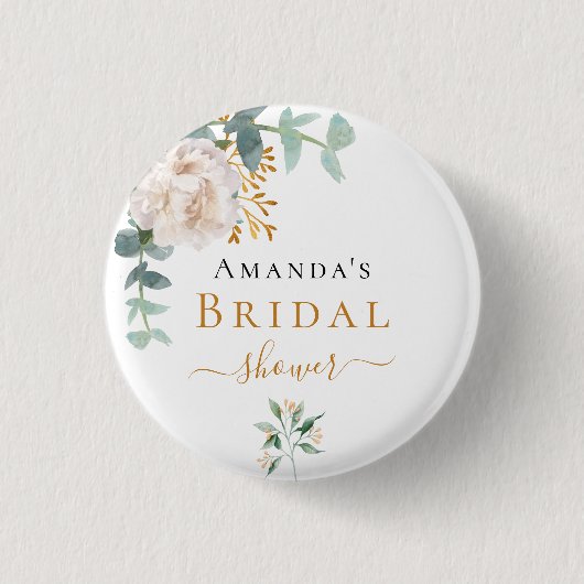 Bruidsfeest bloemige eucalyptus groenvoorziening e ronde button 3,2 cm (Voorkant)