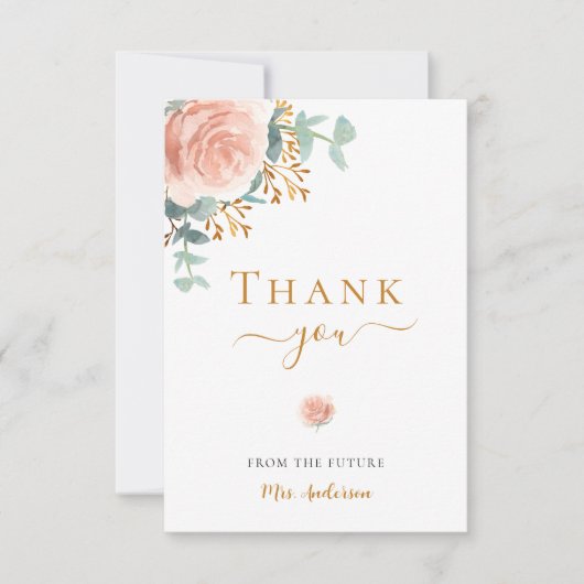 Bruidsfeest bloemige eucalyptus roze gouden roze bedankkaart (Voorkant)