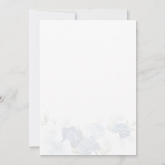 Bruidsfeest Bloemige Stof Blauw Script Kaart (Achterkant)