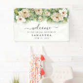 Bruidsfeest bloemige witte Magnolia Naam Welkom Spandoek (Insitu)
