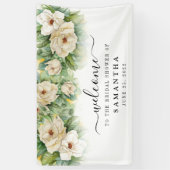 Bruidsfeest bloemige witte Magnolia Naam Welkom Spandoek (Verticaal)