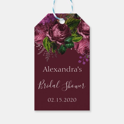 Bruidsfeest bloemrijk Marsala Burgundy Cadeaulabel (Voorkant)