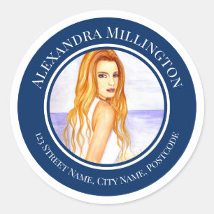 Bruidsfeest Blond Haar Meisje op het Strand Cirkel Ronde Sticker