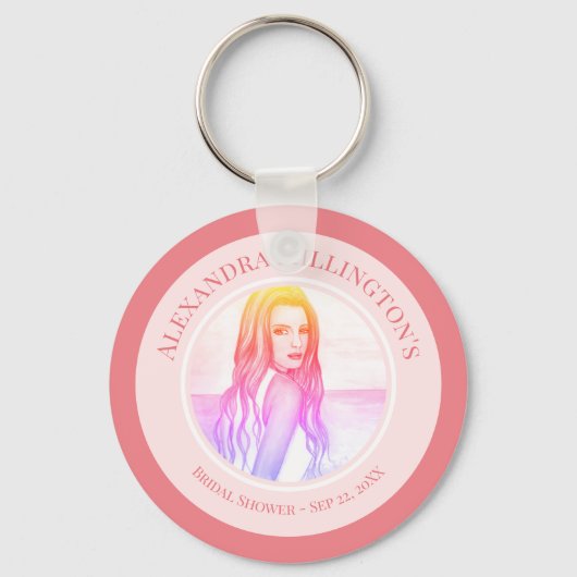 Bruidsfeest blondharig meisje op het strand Cirkel Sleutelhanger (Voorkant)