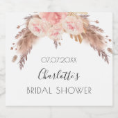 Bruidsfeest blozen roos pampas gras bloem naam sparkling wijnetiket (Enkel label)