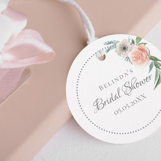 Bruidsfeest blozen roze bloemen dank je bedankjes labels