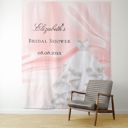 Bruidsfeest blozen roze witte bruidsjurk naam wandkleed (In situ)