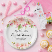 Bruidsfeest blozend roze bloemen witte naam papieren bordje (Feest)