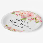 Bruidsfeest blozend roze bloemen witte naam papieren bordje (Gekanteld)
