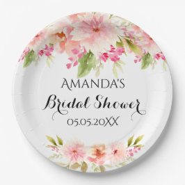 Bruidsfeest blozend roze bloemen witte naam papieren bordje