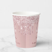 Bruidsfeest blozende roze glinsterend monogram papieren bekers (Rechts)