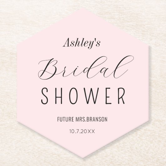 Bruidsfeest Blush Roze Elegant Kartonnen Onderzetters (Voorkant)