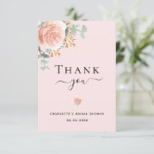 Bruidsfeest boeket bloemige eucalyptus roze goud r bedankkaart (Staand voorkant)