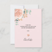 Bruidsfeest boeket bloemige eucalyptus roze goud r bedankkaart (Achterkant)