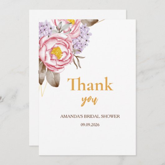 Bruidsfeest boeket bloemige eucalyptus roze goud r bedankkaart (Voorkant / Achterkant)