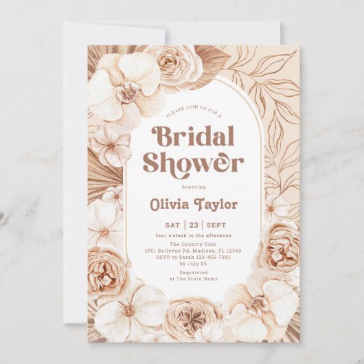 Bruidsfeest Boho Bloemige Mocha Kaart (Voorkant)