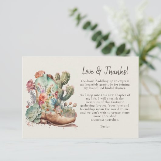 Bruidsfeest 'Boots and Bubbly' Bedankkaart (Staand voorkant)