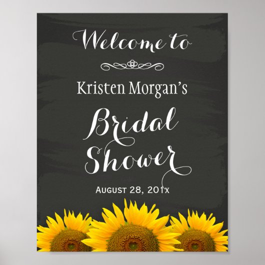 Bruidsfeest bord elegant zonnebloemen krijtbord poster (Voorkant)