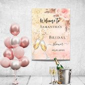 Bruidsfeest borrel brunch roze bloemen welkom poster