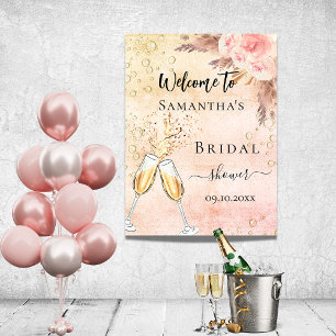 Bruidsfeest borrel brunch roze bloemen welkom poster