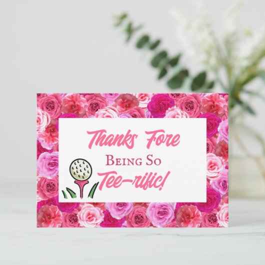 Bruidsfeest Borrel Golf Roze Bloemen Bedankkaart (Staand voorkant)