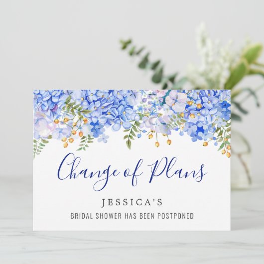 Bruidsfeest Borrel Planwijziging Blauwe Hortensia Kaart (Staand voorkant)