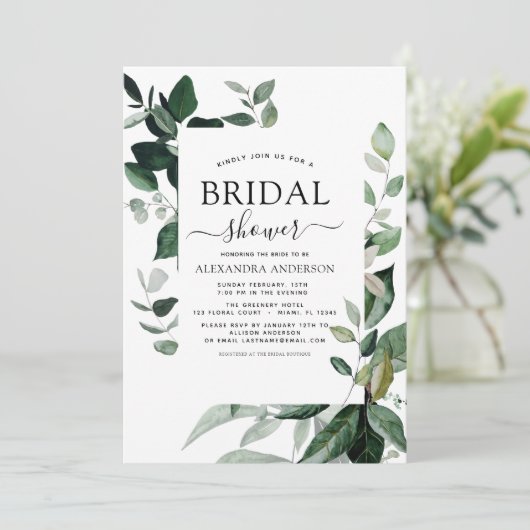 Bruidsfeest botanisch groen blad kaart (Staand voorkant)