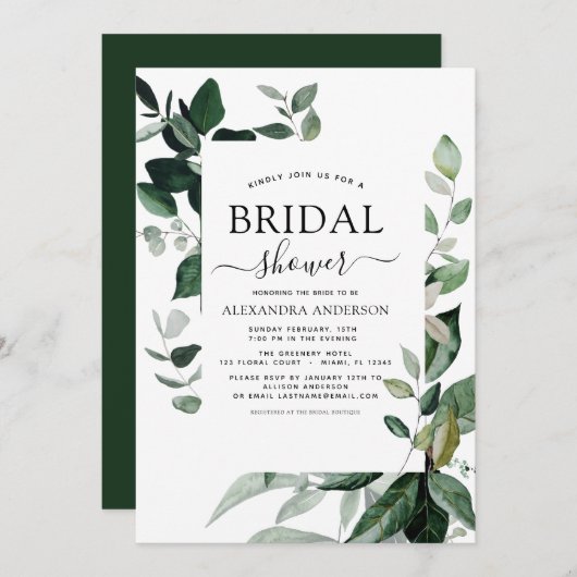 Bruidsfeest botanisch groen blad kaart (Voorkant / Achterkant)