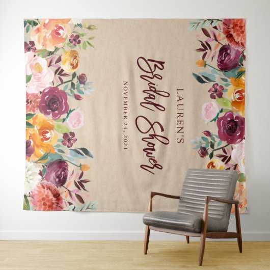 Bruidsfeest | Bourgondische Bloemen Foto Achtergro Wandkleed (In Situ (horizontaal))