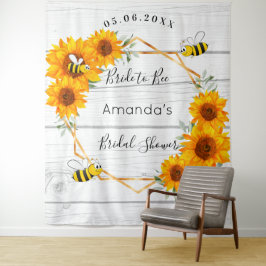 Bruidsfeest bruid tot bijtje zonnebloemen rustic h wandkleed