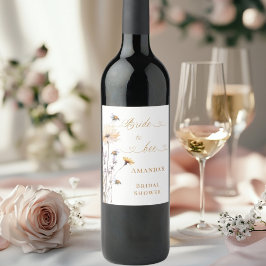 Bruidsfeest Bruid wordt wildbloemen ivoor Wijn Etiket