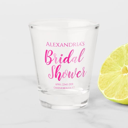 Bruidsfeest Bruiloft Felroze Modern Feest Shot Glas (Voorkant)