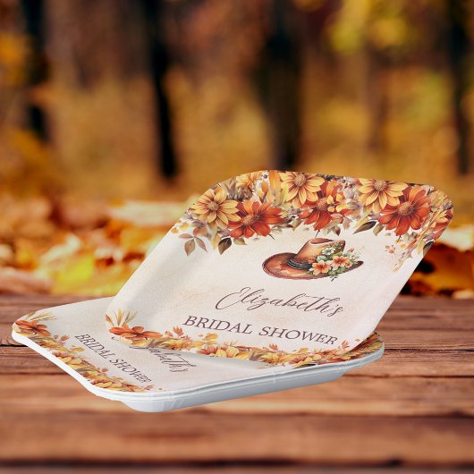 Bruidsfeest bruiloft herfst oranje bloemen cowgirl papieren bordje