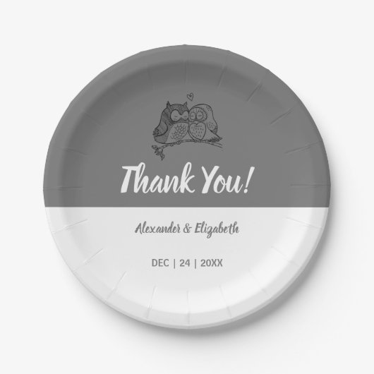 Bruidsfeest Bruiloftsreceptie Uilen Liefde Papieren Bordje (Voorkant)