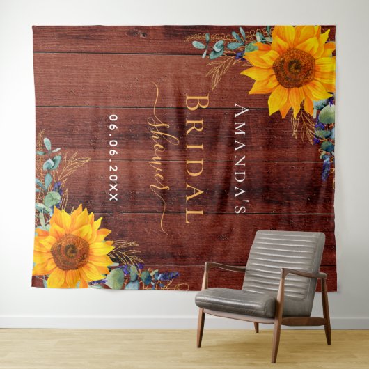 Bruidsfeest bruine houten zonnebloem rustiek wandkleed (In Situ (horizontaal))