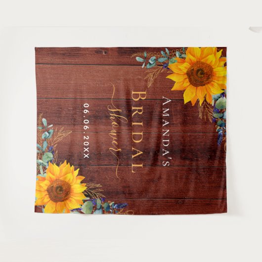 Bruidsfeest bruine houten zonnebloem rustiek wandkleed (Voorkant (horizontaal))