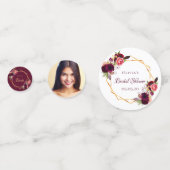 Bruidsfeest burgundy bloemen foto confetti (Achterkanten)