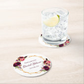 Bruidsfeest burgundy bloemen geometrisch goud ronde kartonnen onderzetter (Insitu)