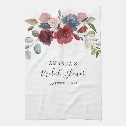 Bruidsfeest Burgundy Rustieke Bloemen Custom Theedoek (Verticaal)