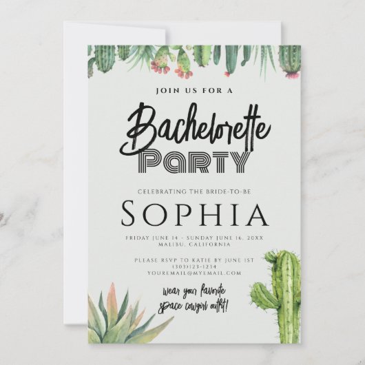 Bruidsfeest Cactus Aquarel Salie Tuin Kaart (Voorkant)