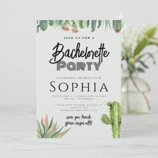 Bruidsfeest Cactus Aquarel Salie Tuin Kaart (Staand voorkant)