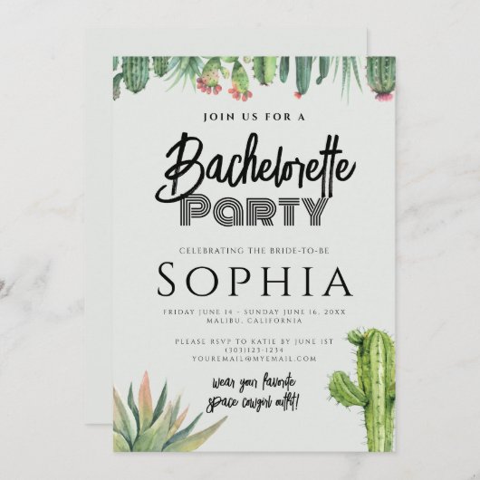 Bruidsfeest Cactus Aquarel Salie Tuin Kaart (Voorkant / Achterkant)