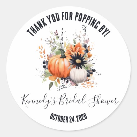 Bruidsfeest cadeau bloemboeket pompoen ronde sticker (Voorkant)