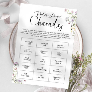 Bruidsfeest charades spel met wilde bloemen kaart